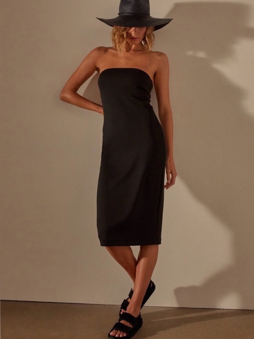 James Perse Double Knit Strapless Black Midi Dress - NWT